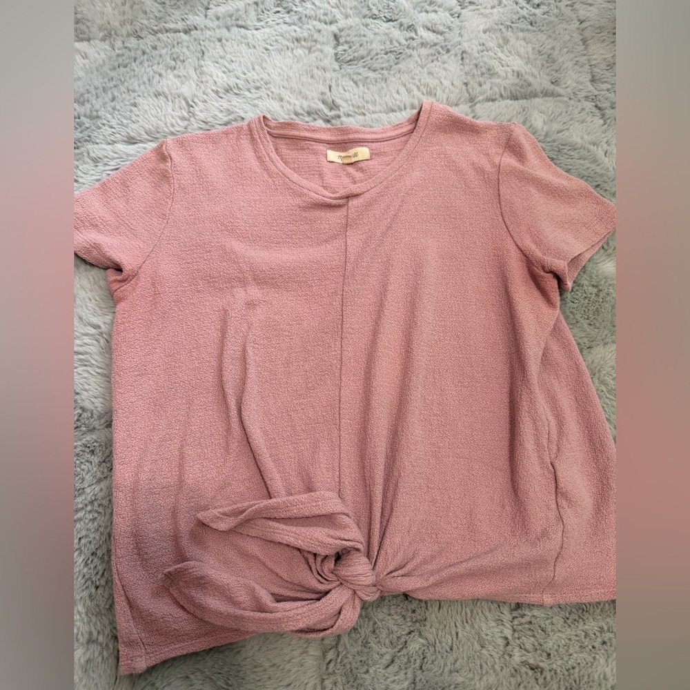 Madewell Pink Short Sleeve Knot Front Tee